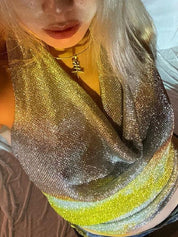Metallic Silver Halter Cropped Tank Top