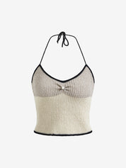 Lace Up Knitted Crop Cami Top