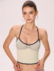 Lace Up Knitted Crop Cami Top