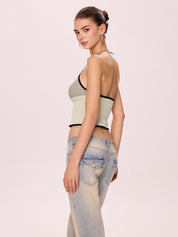 Lace Up Knitted Crop Cami Top