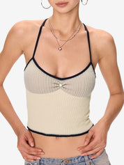 Lace Up Knitted Crop Cami Top