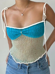 Lace Up Knitted Crop Cami Top