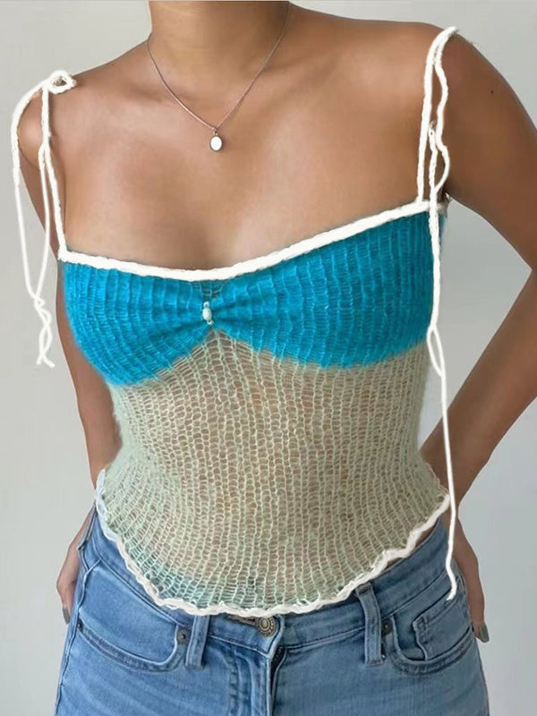Lace Up Knitted Crop Cami Top