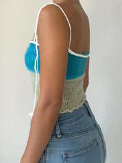 Lace Up Knitted Crop Cami Top