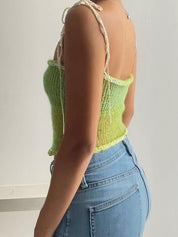 Lace Up Knitted Crop Cami Top