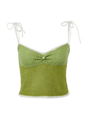 Lace Up Knitted Crop Cami Top
