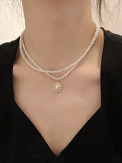 Faux Pearl Pendant Double Layered Necklace