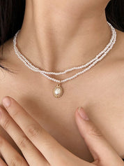 Faux Pearl Pendant Double Layered Necklace