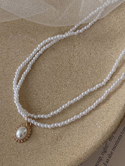 Faux Pearl Pendant Double Layered Necklace
