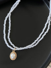 Faux Pearl Pendant Double Layered Necklace