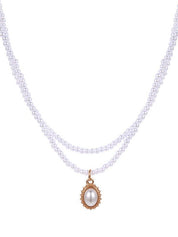 Faux Pearl Pendant Double Layered Necklace