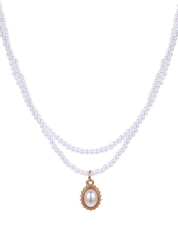 Faux Pearl Pendant Double Layered Necklace