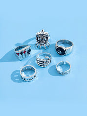 Men's 6pcs Silver Punk Ring