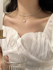 Double Layered Faux Pearl Necklace