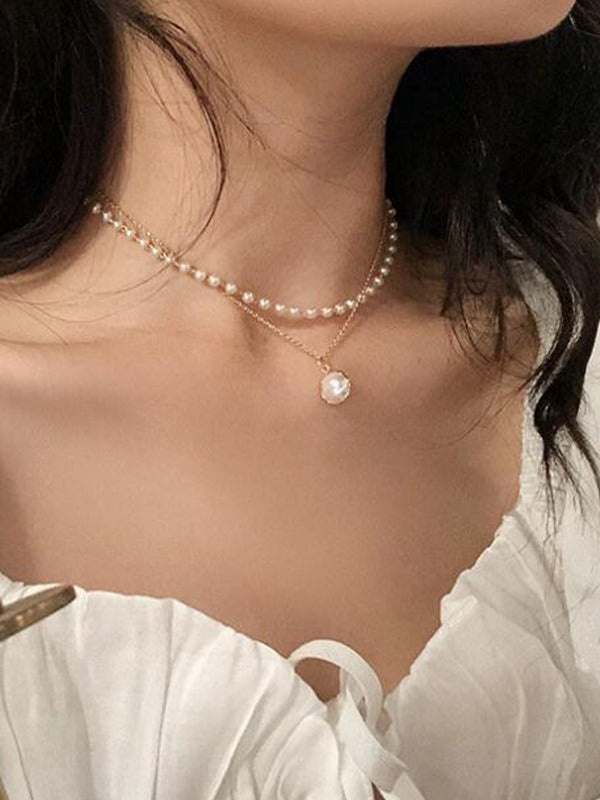 Double Layered Faux Pearl Necklace