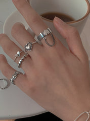5pcs Heart Decor Silver Cuff Ring