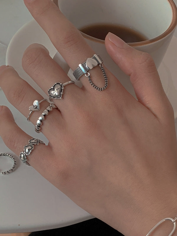 5pcs Heart Decor Silver Cuff Ring
