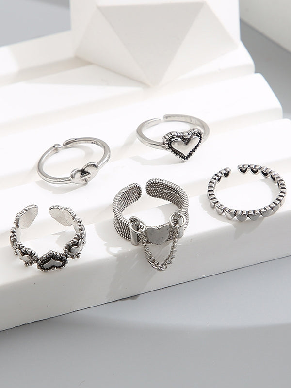5pcs Heart Decor Silver Cuff Ring