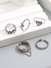 5pcs Heart Decor Silver Cuff Ring