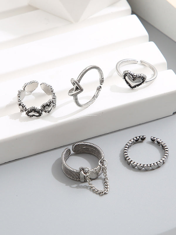 5pcs Heart Decor Silver Cuff Ring