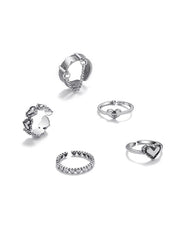 5pcs Heart Decor Silver Cuff Ring