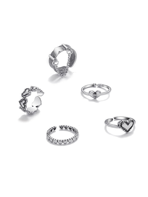 5pcs Heart Decor Silver Cuff Ring