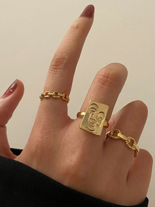 3pcs Vintage Golden Cuff Ring