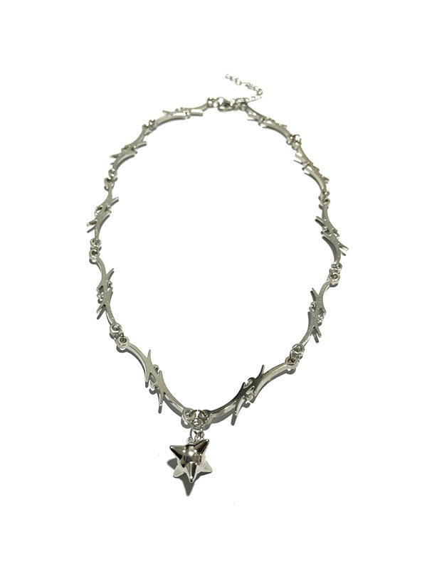 Punk Thorn Decor Silver Necklace