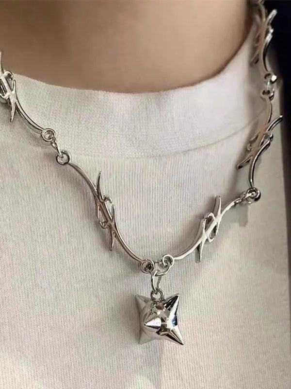 Punk Thorn Decor Silver Necklace