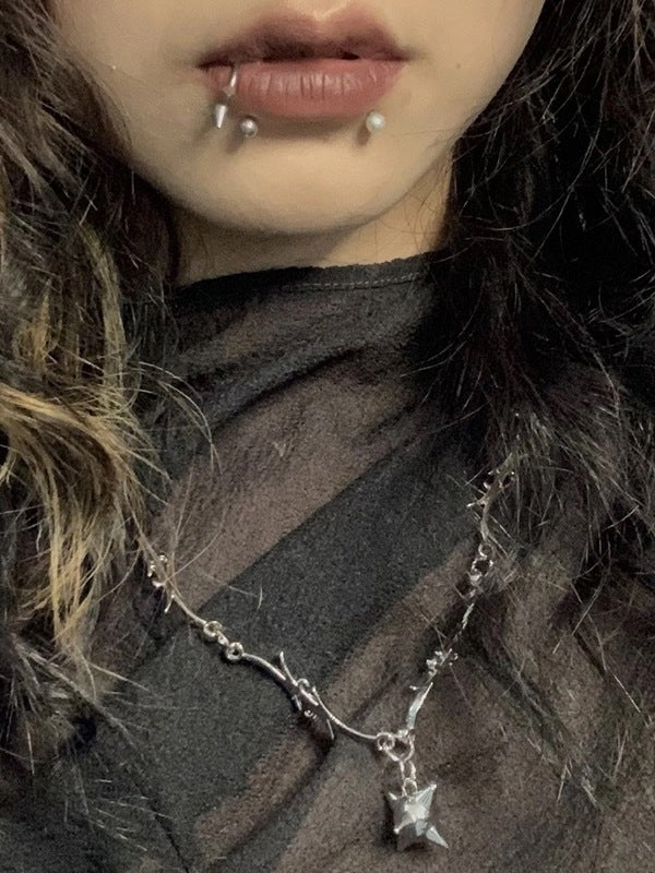 Punk Thorn Decor Silver Necklace