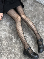 Allover Letter Printed Sheer Tights