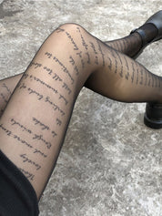 Allover Letter Printed Sheer Tights