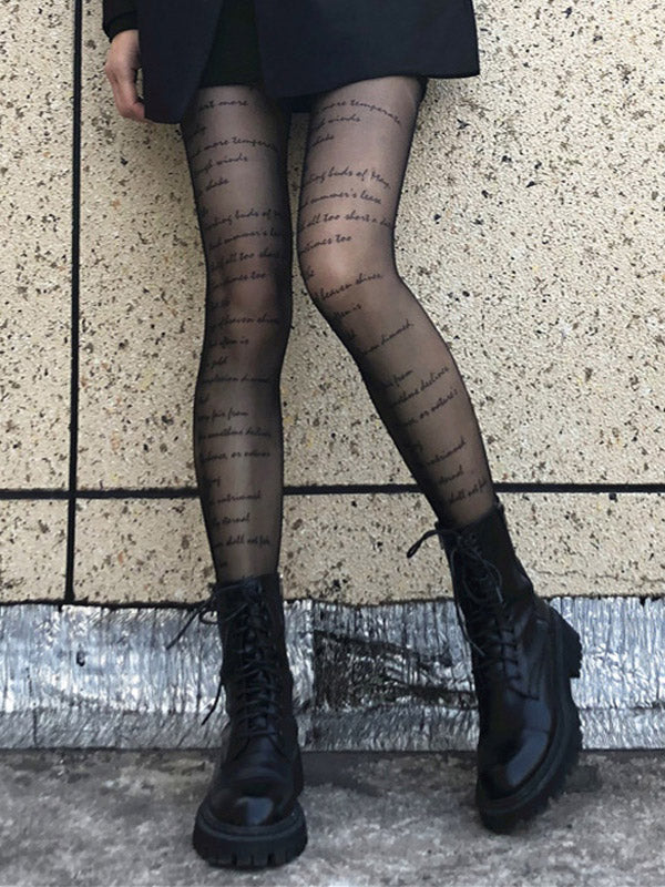 Allover Letter Printed Sheer Tights