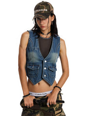 Button Front Denim Corset Top