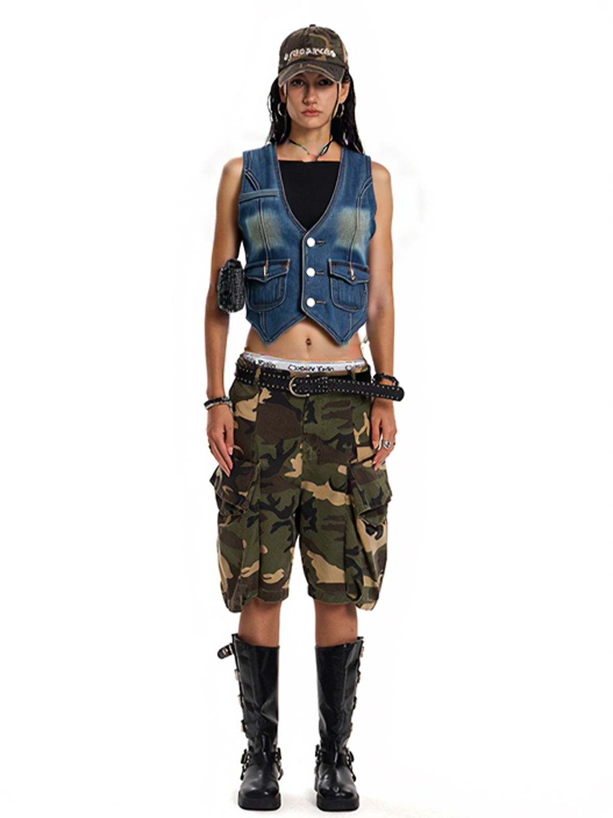 Button Front Denim Corset Top