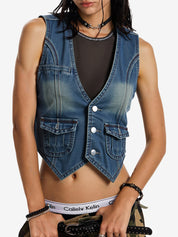 Button Front Denim Corset Top