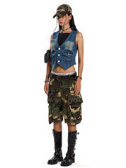 Button Front Denim Corset Top
