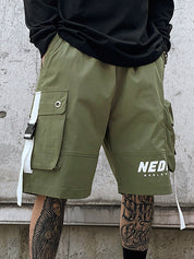 Men's Buckle Pocket Loose Cargo Shorts