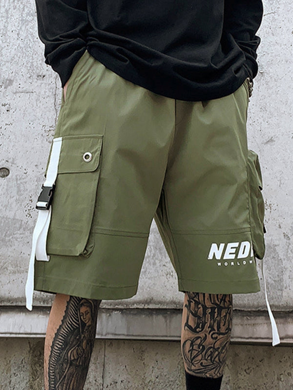 Men's Buckle Pocket Loose Cargo Shorts