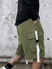 Men's Buckle Pocket Loose Cargo Shorts