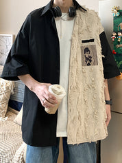 Men's Patchwork Short Sleeve Button Down Shirt