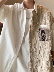 Men's Patchwork Short Sleeve Button Down Shirt