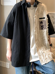 Men's Patchwork Short Sleeve Button Down Shirt