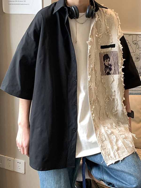 Men's Patchwork Short Sleeve Button Down Shirt