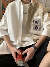 Men's Patchwork Short Sleeve Button Down Shirt