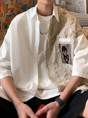 Men's Patchwork Short Sleeve Button Down Shirt
