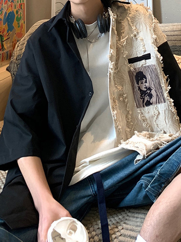 Men's Patchwork Short Sleeve Button Down Shirt