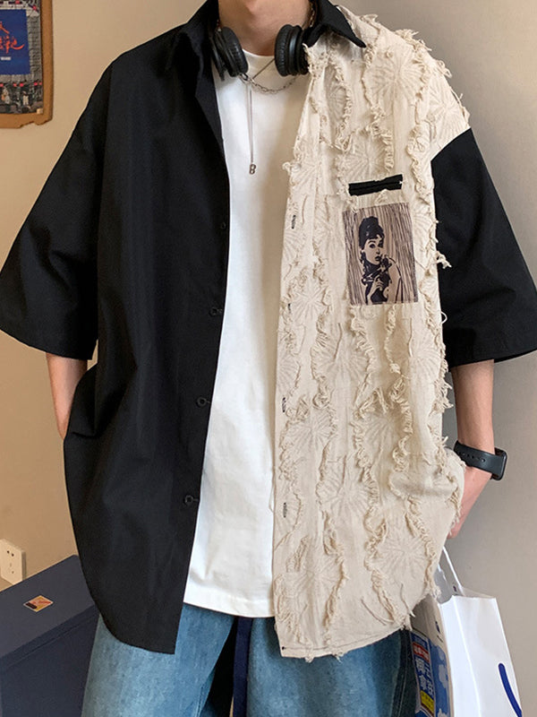 Men's Patchwork Short Sleeve Button Down Shirt