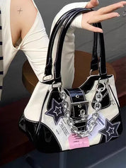 Embroidered Star Patchwork Shoulder Bag