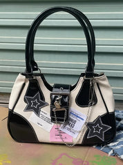 Embroidered Star Patchwork Shoulder Bag